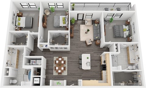 Floor plan for 3 beds, 2 baths, 1778 sqft